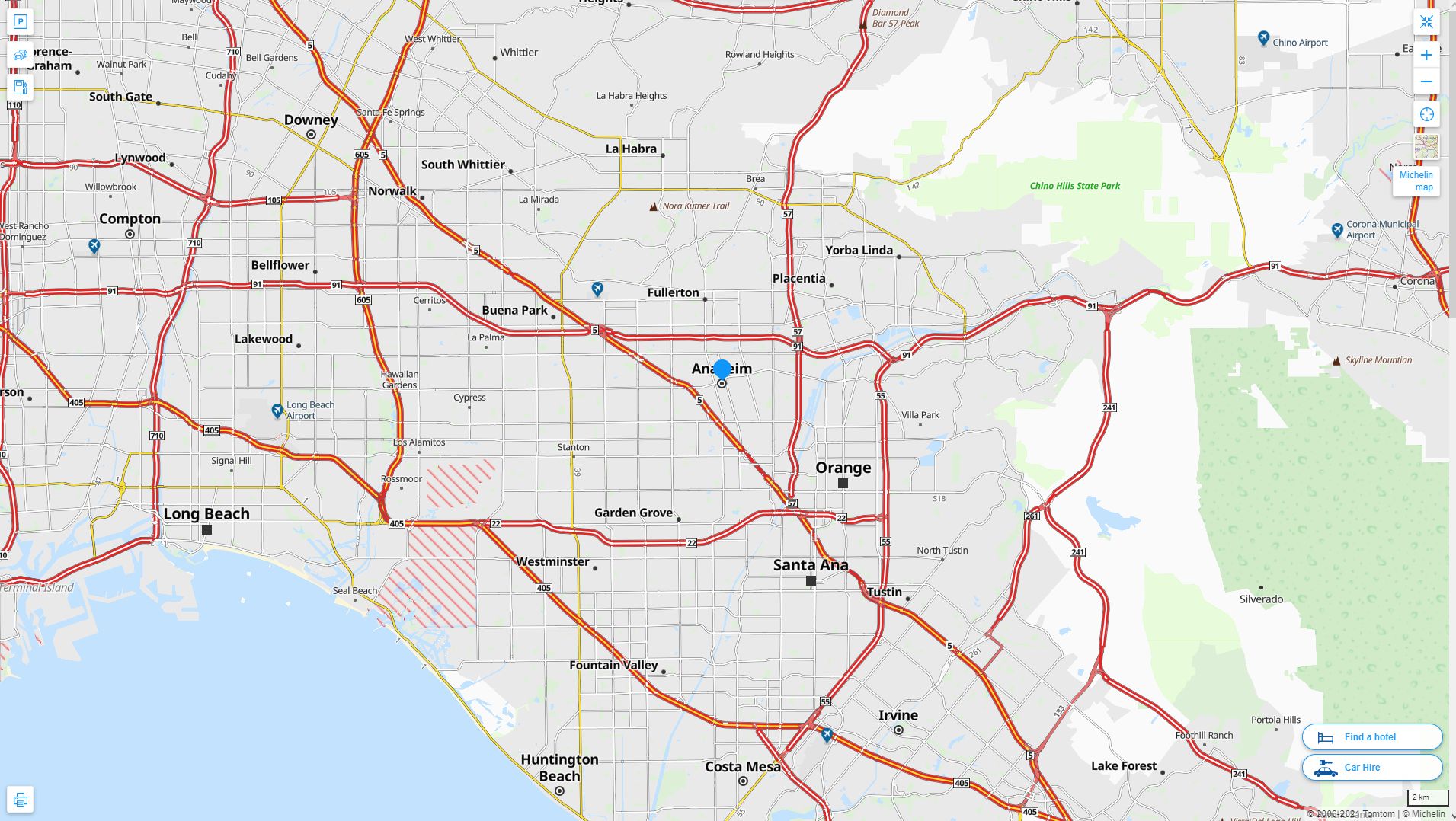Anaheim California Highway and Road Map